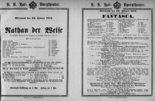 Theaterzettel (Oper und Burgtheater in Wien) 18730122 Seite: 1