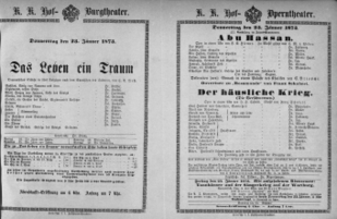 Theaterzettel (Oper und Burgtheater in Wien) 18730123 Seite: 1