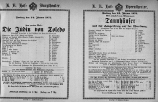 Theaterzettel (Oper und Burgtheater in Wien) 18730124 Seite: 1