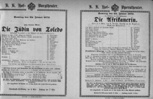 Theaterzettel (Oper und Burgtheater in Wien) 18730125 Seite: 1