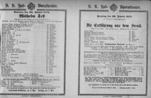Theaterzettel (Oper und Burgtheater in Wien) 18730126 Seite: 1