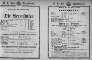 Theaterzettel (Oper und Burgtheater in Wien) 18730127 Seite: 1
