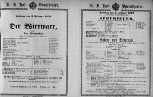 Theaterzettel (Oper und Burgtheater in Wien) 18730202 Seite: 1