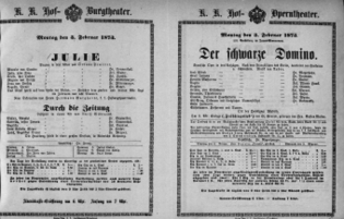 Theaterzettel (Oper und Burgtheater in Wien) 18730203 Seite: 1