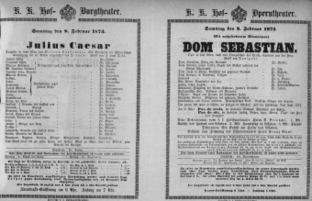 Theaterzettel (Oper und Burgtheater in Wien) 18730208 Seite: 1