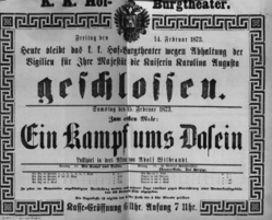 Theaterzettel (Oper und Burgtheater in Wien) 18730214 Seite: 1