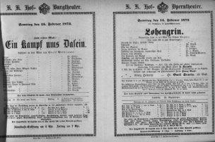 Theaterzettel (Oper und Burgtheater in Wien) 18730215 Seite: 1