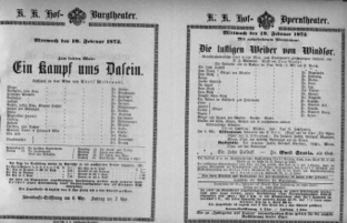 Theaterzettel (Oper und Burgtheater in Wien) 18730219 Seite: 1