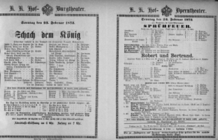 Theaterzettel (Oper und Burgtheater in Wien) 18730223 Seite: 1