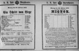 Theaterzettel (Oper und Burgtheater in Wien) 18730224 Seite: 1