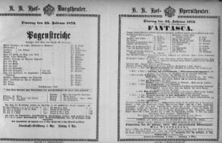Theaterzettel (Oper und Burgtheater in Wien) 18730225 Seite: 1