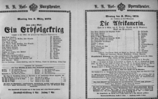 Theaterzettel (Oper und Burgtheater in Wien) 18730303 Seite: 1