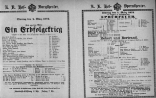 Theaterzettel (Oper und Burgtheater in Wien) 18730304 Seite: 1