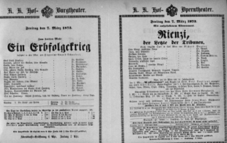Theaterzettel (Oper und Burgtheater in Wien) 18730307 Seite: 1