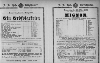 Theaterzettel (Oper und Burgtheater in Wien) 18730313 Seite: 1