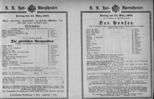 Theaterzettel (Oper und Burgtheater in Wien) 18730314 Seite: 1