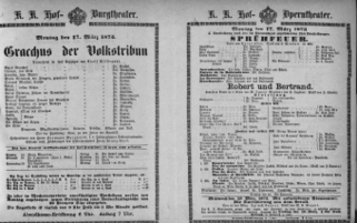 Theaterzettel (Oper und Burgtheater in Wien) 18730317 Seite: 1