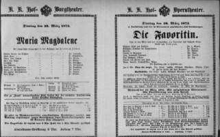 Theaterzettel (Oper und Burgtheater in Wien) 18730318 Seite: 1