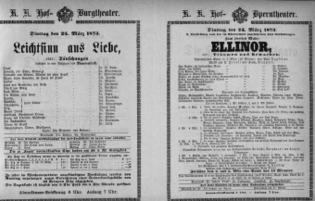 Theaterzettel (Oper und Burgtheater in Wien) 18730325 Seite: 1