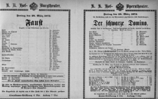 Theaterzettel (Oper und Burgtheater in Wien) 18730328 Seite: 1