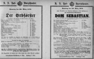 Theaterzettel (Oper und Burgtheater in Wien) 18730329 Seite: 1