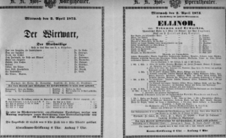 Theaterzettel (Oper und Burgtheater in Wien) 18730402 Seite: 1