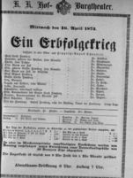 Theaterzettel (Oper und Burgtheater in Wien) 18730416 Seite: 1
