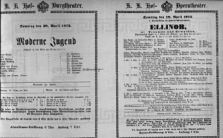 Theaterzettel (Oper und Burgtheater in Wien) 18730419 Seite: 1
