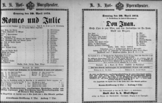 Theaterzettel (Oper und Burgtheater in Wien) 18730420 Seite: 1