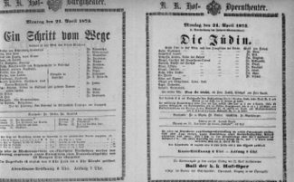 Theaterzettel (Oper und Burgtheater in Wien) 18730421 Seite: 1