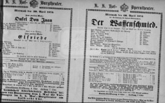 Theaterzettel (Oper und Burgtheater in Wien) 18730430 Seite: 1