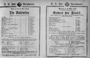 Theaterzettel (Oper und Burgtheater in Wien) 18730505 Seite: 1