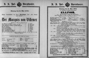 Theaterzettel (Oper und Burgtheater in Wien) 18730506 Seite: 1