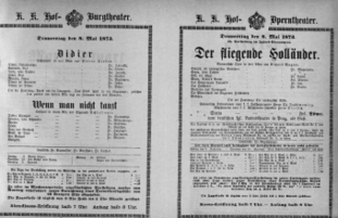 Theaterzettel (Oper und Burgtheater in Wien) 18730508 Seite: 1