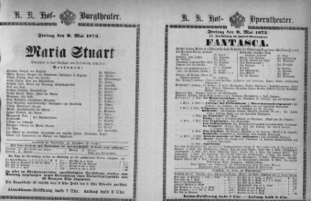 Theaterzettel (Oper und Burgtheater in Wien) 18730509 Seite: 1