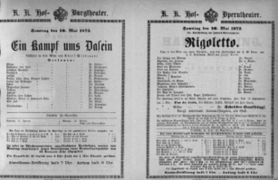 Theaterzettel (Oper und Burgtheater in Wien) 18730510 Seite: 1
