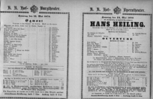 Theaterzettel (Oper und Burgtheater in Wien) 18730511 Seite: 1