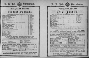 Theaterzettel (Oper und Burgtheater in Wien) 18730513 Seite: 1