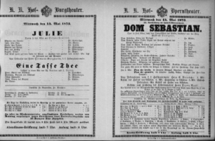 Theaterzettel (Oper und Burgtheater in Wien) 18730514 Seite: 1