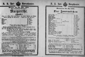 Theaterzettel (Oper und Burgtheater in Wien) 18730519 Seite: 1