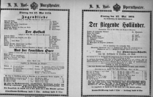 Theaterzettel (Oper und Burgtheater in Wien) 18730527 Seite: 1