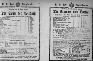 Theaterzettel (Oper und Burgtheater in Wien) 18730603 Seite: 1