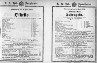 Theaterzettel (Oper und Burgtheater in Wien) 18730605 Seite: 1