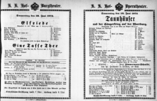 Theaterzettel (Oper und Burgtheater in Wien) 18730619 Seite: 1