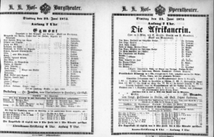 Theaterzettel (Oper und Burgtheater in Wien) 18730624 Seite: 1