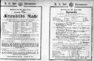 Theaterzettel (Oper und Burgtheater in Wien) 18730628 Seite: 1