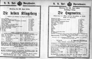 Theaterzettel (Oper und Burgtheater in Wien) 18730629 Seite: 1