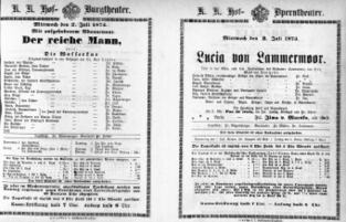 Theaterzettel (Oper und Burgtheater in Wien) 18730702 Seite: 1