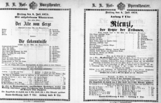 Theaterzettel (Oper und Burgtheater in Wien) 18730704 Seite: 1