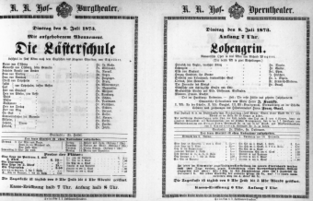 Theaterzettel (Oper und Burgtheater in Wien) 18730708 Seite: 1